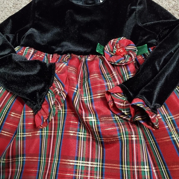 Christmas Holiday Toddler Girl Velvet Plaid Dress 3T - Picture 3 of 6